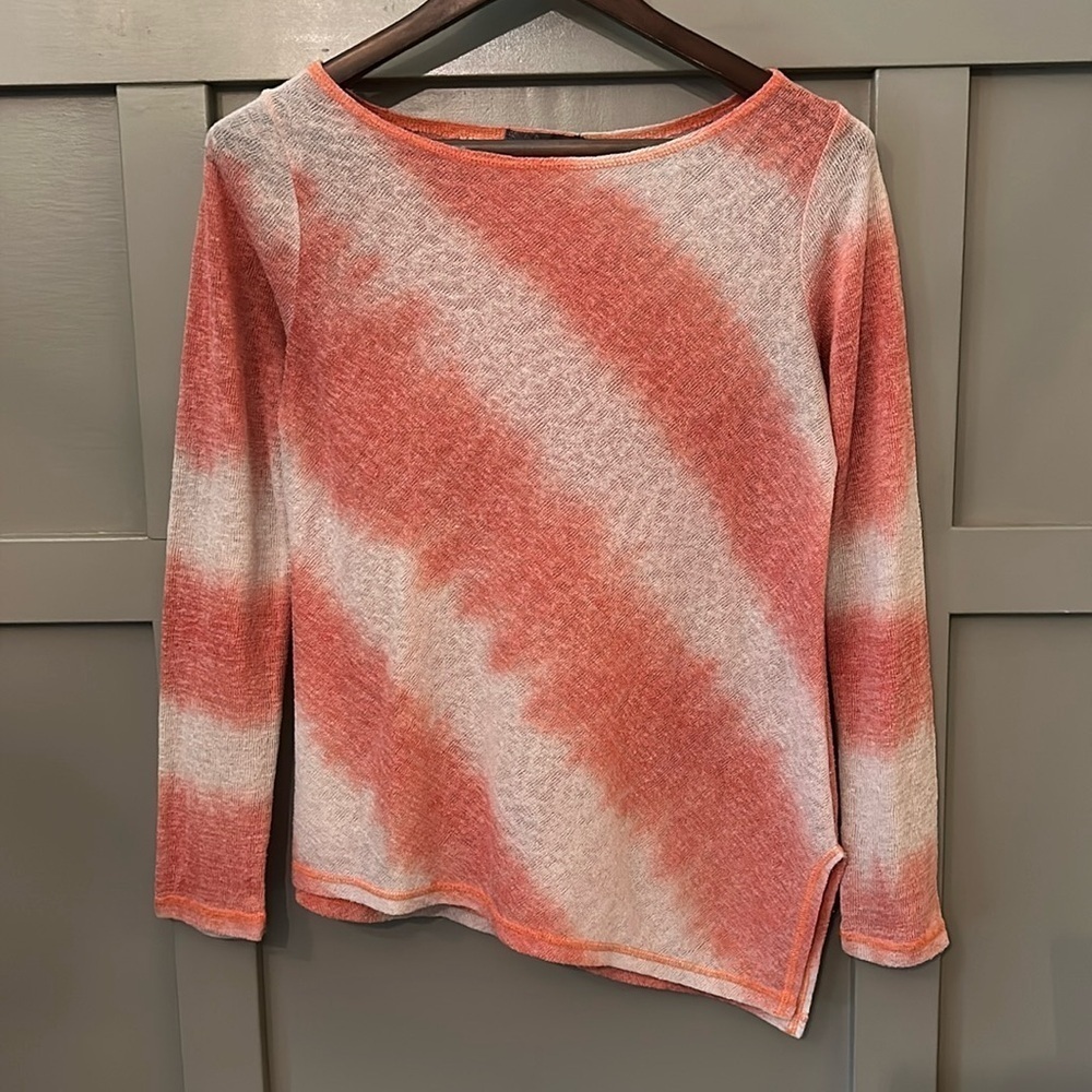 Prana Sweater Coral Pink Cream Stripe Asymmetric Hem Size Small